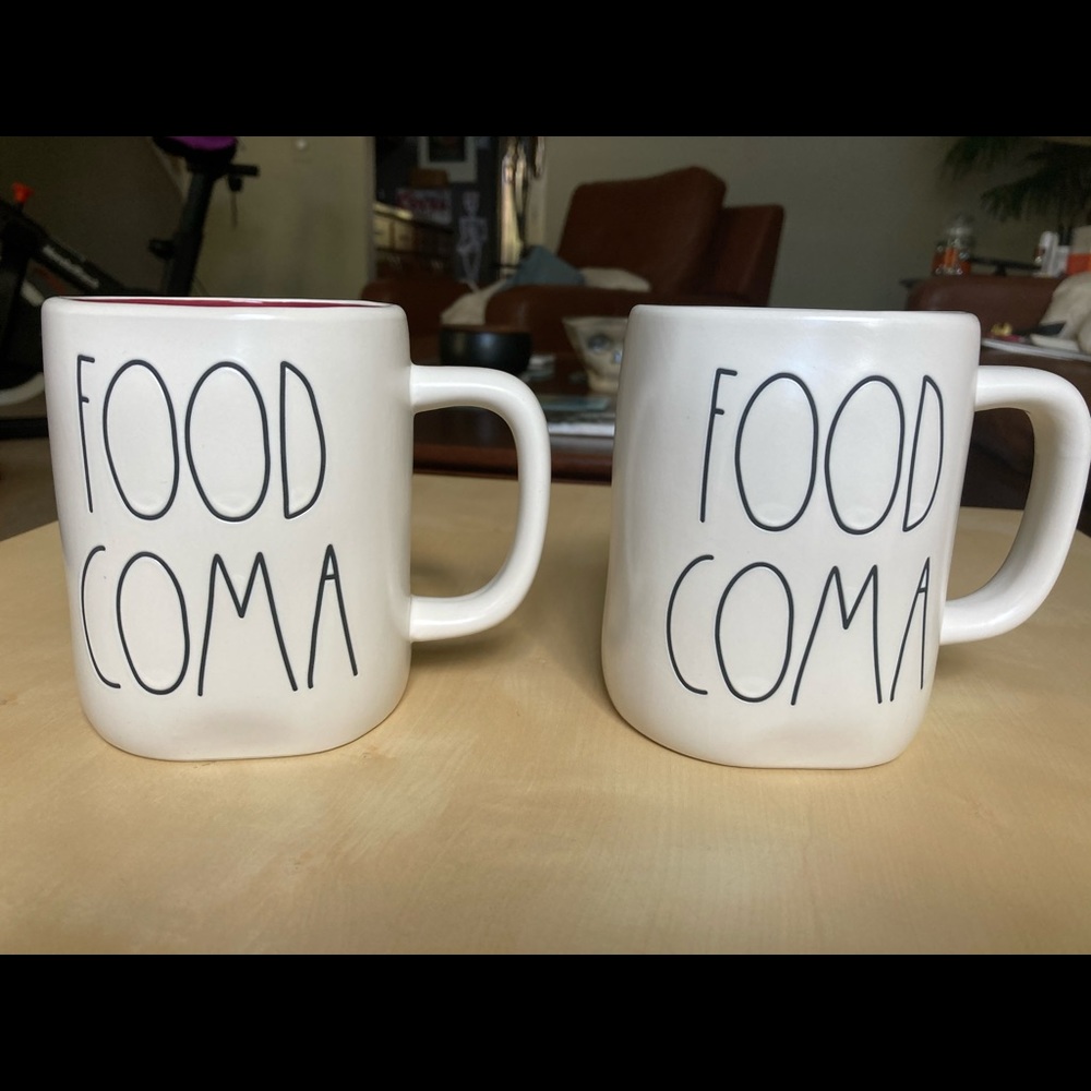 Rae Dunn 2 Ceramic Food Coma Thanksgiving mugs New